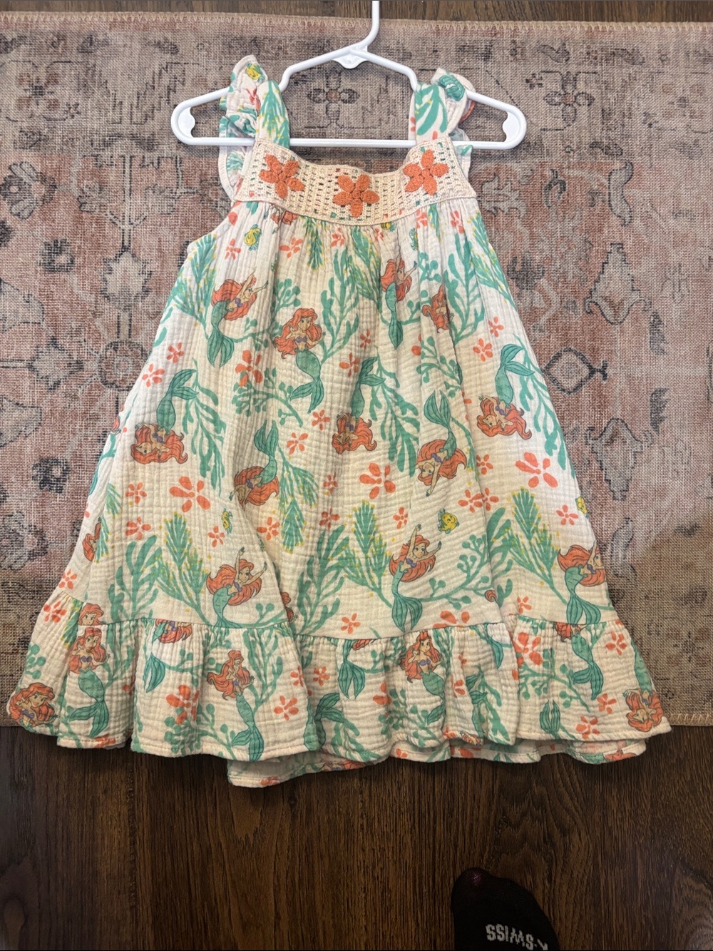 Girls' Cream Floral & Green Ruffle Sundress
